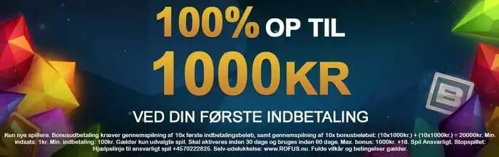 Videoslots Bonus - 100% op til 1.000 kroner
