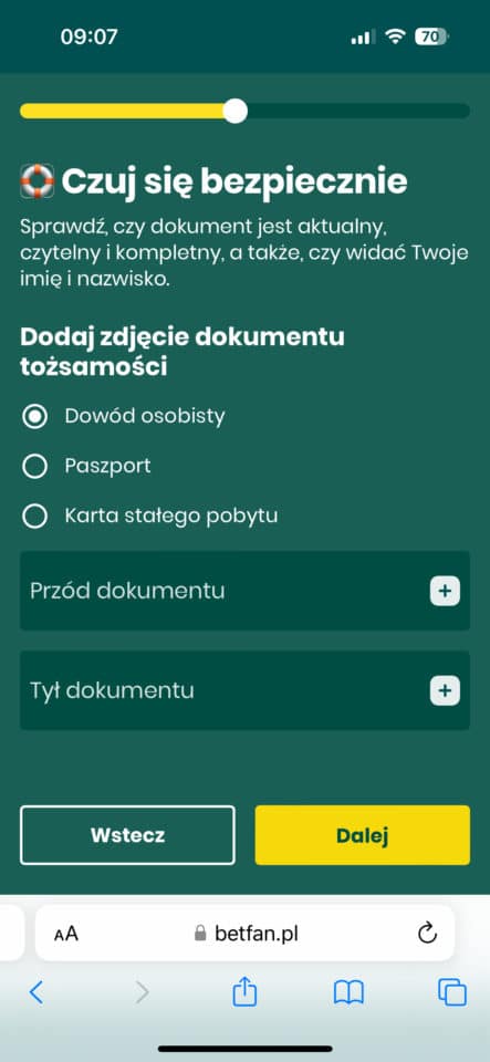 dokument tożsamości podczas weryfikacji w Betfan Betfan weryfikacja dokumentu tożsamości