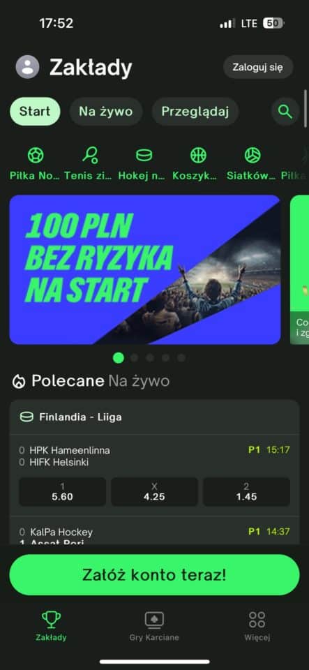 Start w aplikacji ComeOn ComeOn aplikacja