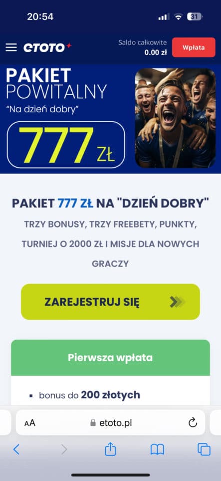 ETOTO bonus na start - 797 zł ETOTO bonus powitalny