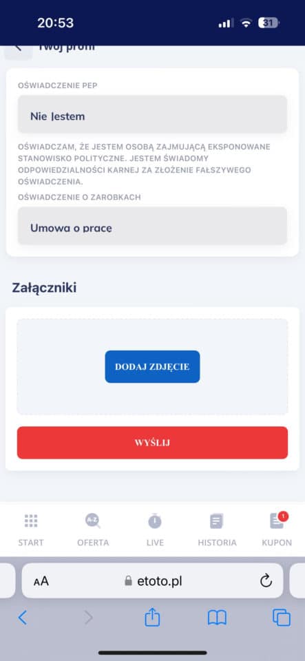 Weryfikacja dokumentem tożsamości w ETOTO weryfikacja ETOTO z użyciem dokumentu tożsamości