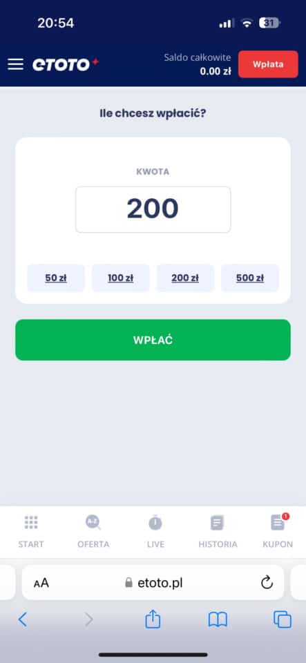 ETOTO depozyt ETOTO wpłata