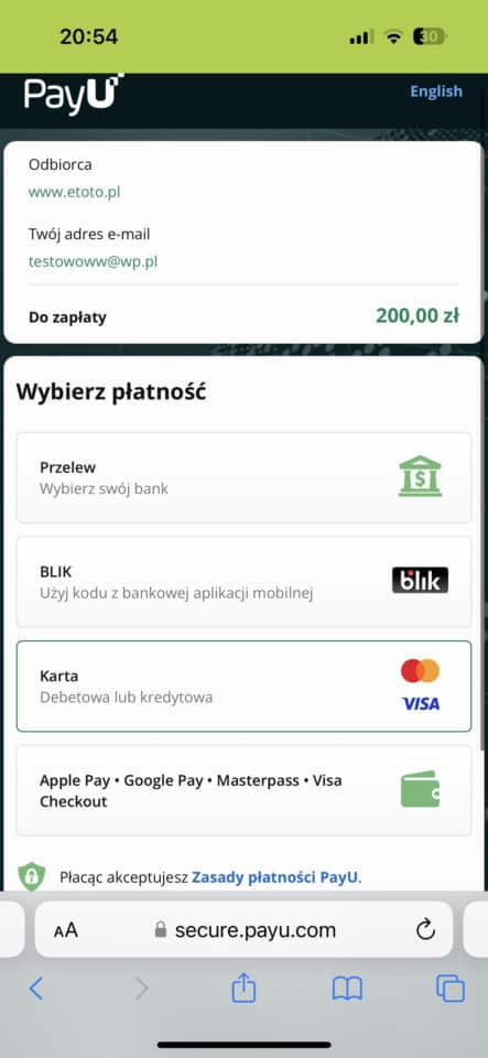 ETOTO wpłata BLIK wybór metody wpłaty w ETOTO