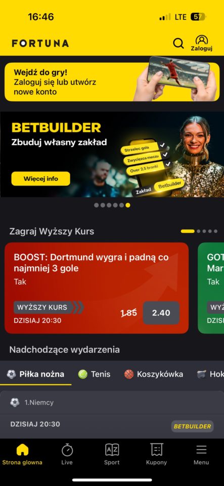 Tak wygląda aplikacja Fortuny aplikacja Fortuna