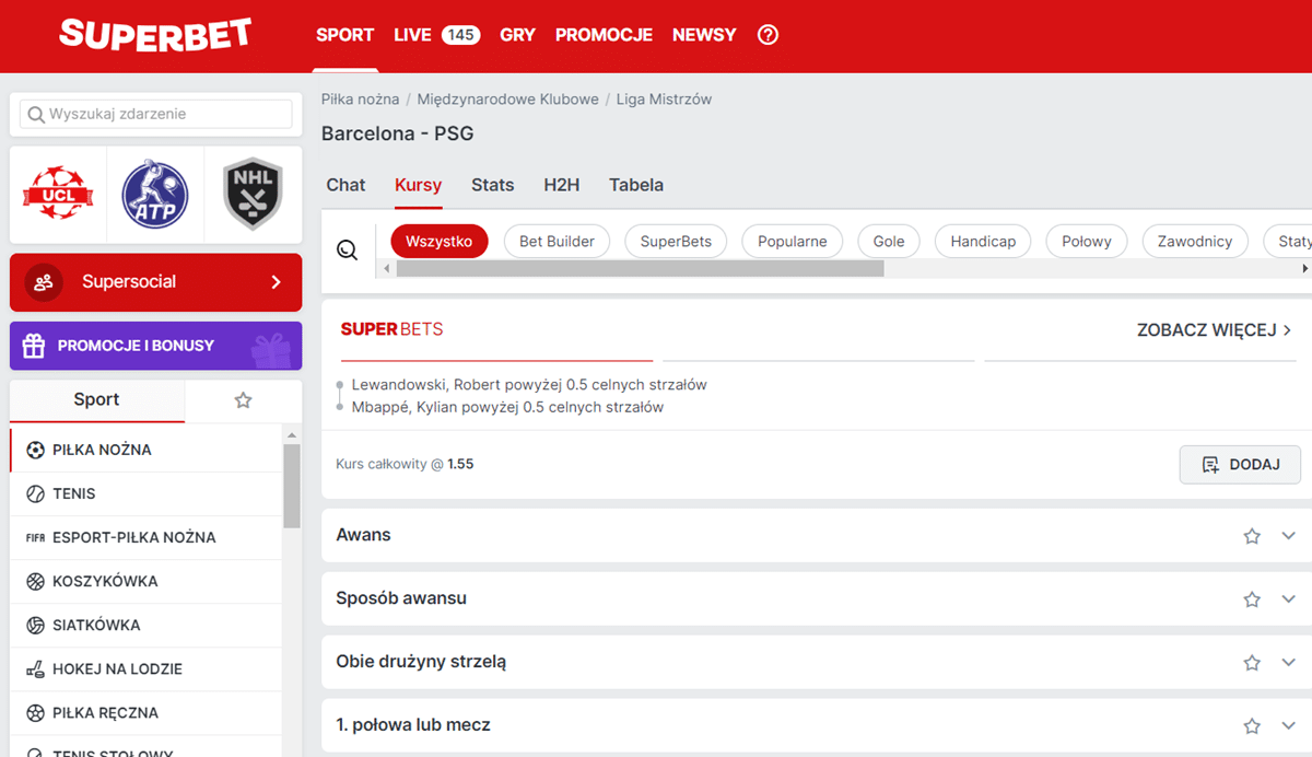 Oferta specjalna Superbet na gola Lewandowskiego