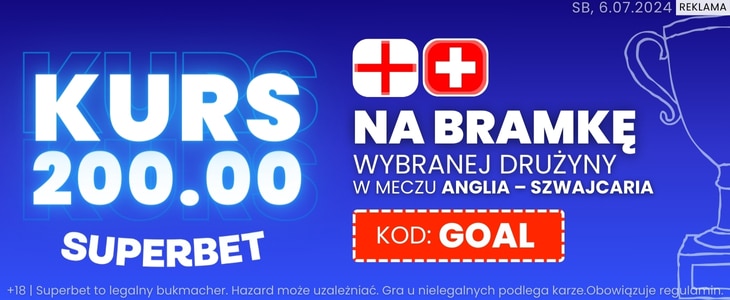 Anglia - Szwajcaria. Promocja Superbet Superbet - promocja na Anglia - Szwajcaria