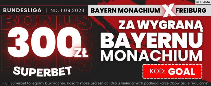 Kurs 150.00 na wygraną Bayernu nad Freiburgiem Promocja w Superbet na mecz Bayern - Freiburg
