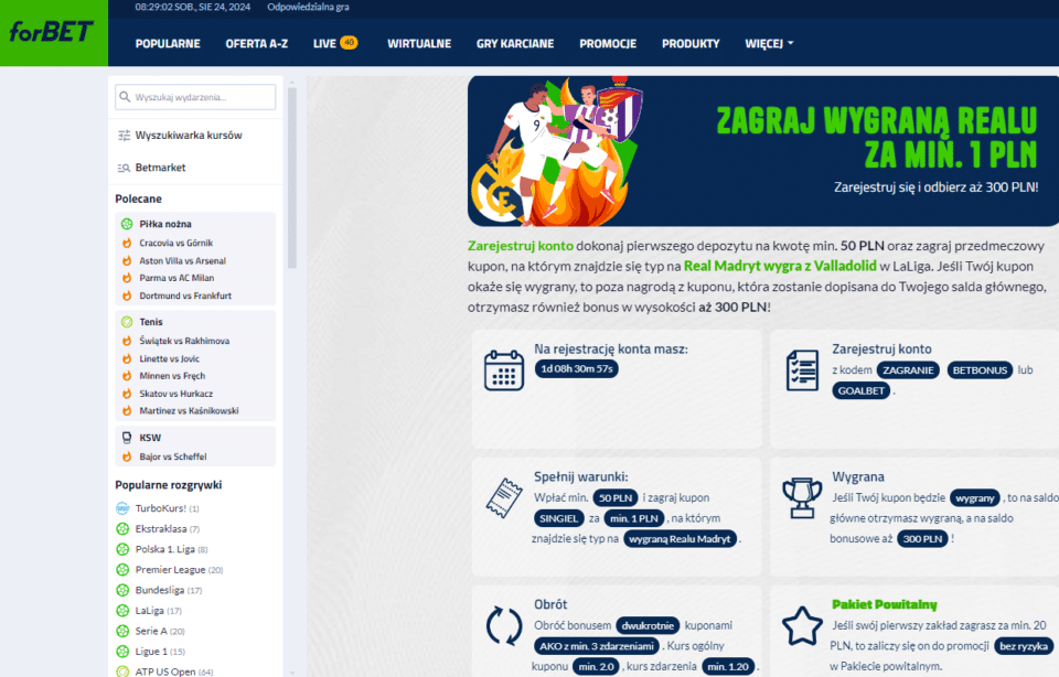 podstrona promocji forbet na mecz real madryt - real valladolid Strona promocyjna na mecz Real Madryt - Real Valladolid w forbet