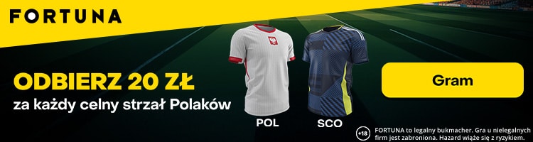 Bonus 20 zł za celny strzał Polaków ze Szkocją Promocja w Fortunie na mecz Szkocja - Polska