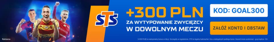 STS z bonusem 300 zł na 8. kolejkę Ekstraklasy Bonus 300 zł za poprawny typ na zwycięzcę meczu Ekstraklasy od STS