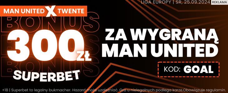 Bonus 300 zł na zwycięstwo Manchesteru United z Twente Enschede Promocja Superbet na mecz Manchester United - Twente Enschede