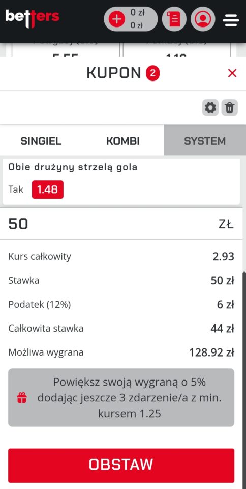 Kupon w Betters Typowanie w Betters