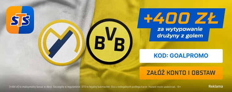 400 zł bonusu w STS za gola Realu lub Borussii Promocja w STS na Real Madryt - Borussia Dortmund