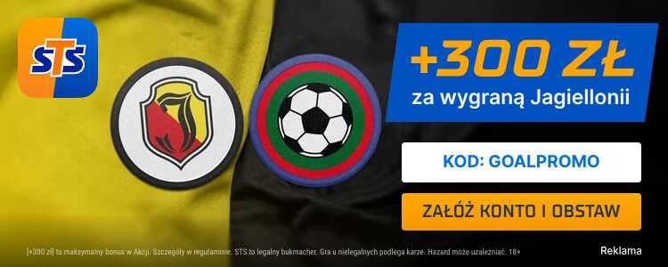Bonus 300 zł w STS za wygraną Jagiellonii z Petrocub Promocja w STS na Jagiellonia - Petrocub