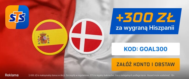 Oferta bonusu od STS za typ na zwycięzcę meczu Hiszpania - Dania Promocja STS na mecz Hiszpania - Dania