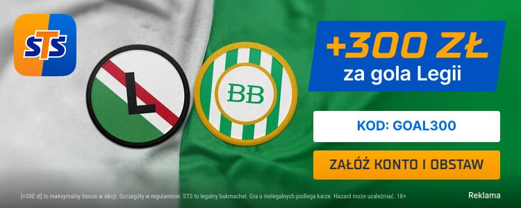 300 zł bonusu w STS na mecze Legii oraz Jagiellonii Promocja w STS na spotkania Legii oraz Jagiellonii
