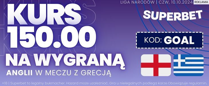 Bonus 300 zł w Superbet na mecz Anglia - Grecja Promocja w Superbet na mecz Anglia - Grecja