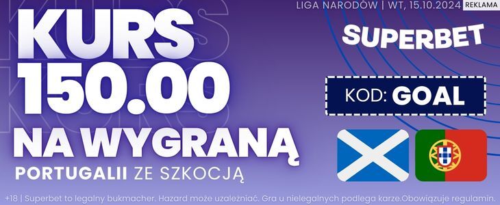300 zł bonusu w Superbet za wygraną Portugalii ze Szkocją Promocja w Superbet na Portugalia - Szkocja