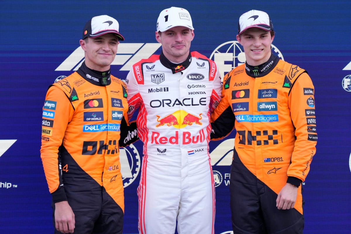 Lando Norris, Max Verstappen i Oscar Piastri