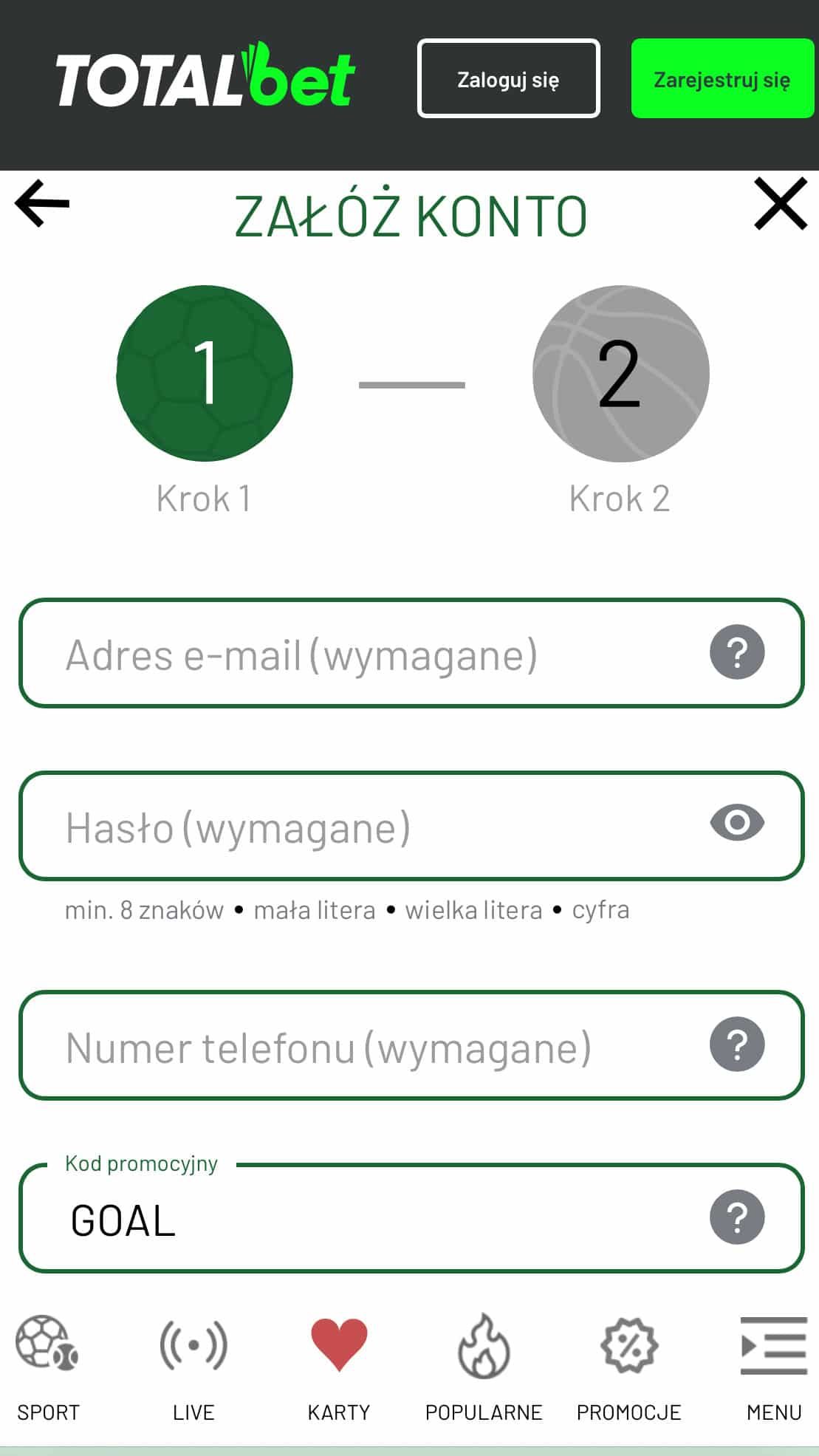 kod promocyjny Totalbet Totalbet rejestracja z kodem promocyjnym GOAL