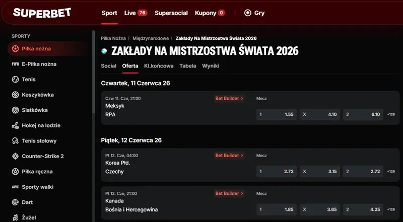 Superbet Mundial Superbet — YZkłady na Mundial 2026